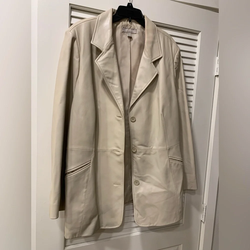 Nordstrom Womens Lamb Skin Leather Cream Everyday Blazer 🌴 - Picture 1 of 16